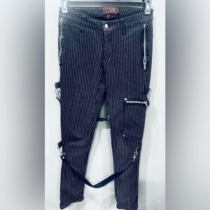 Tripp NYC Godfather Chaos Pinstripe Bondage Pants Zipper Details Removable Strap